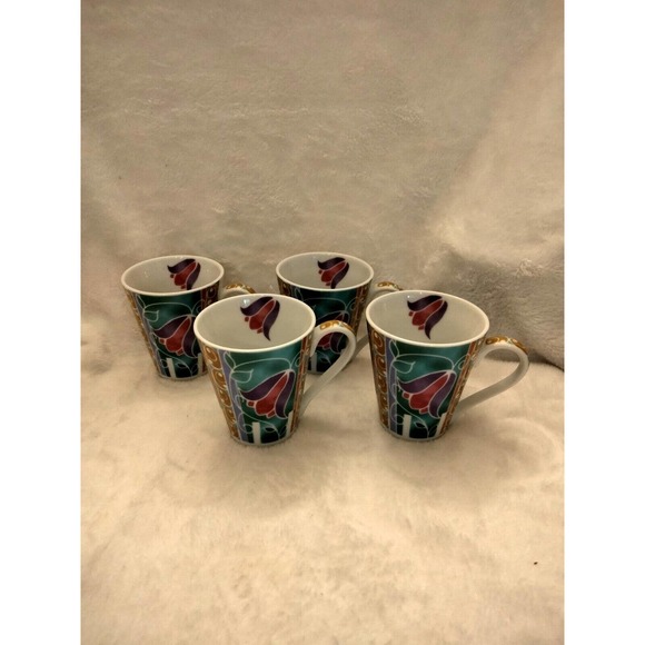 Rare Vintage Russian Art Deco Teacup Coffee Mug Set 4 Signed - Picture 2 of 9